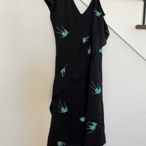 Diane Von Furstenberg Black Dress with Blue Bird Print